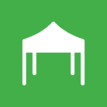 white vector image of a tent on a green background